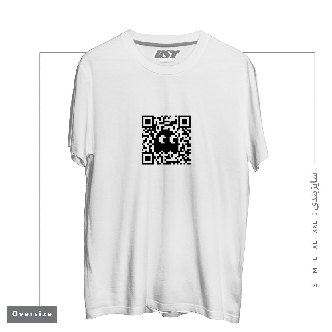 طرح QR GHOST تیشرت اورسایزرنگ سفید