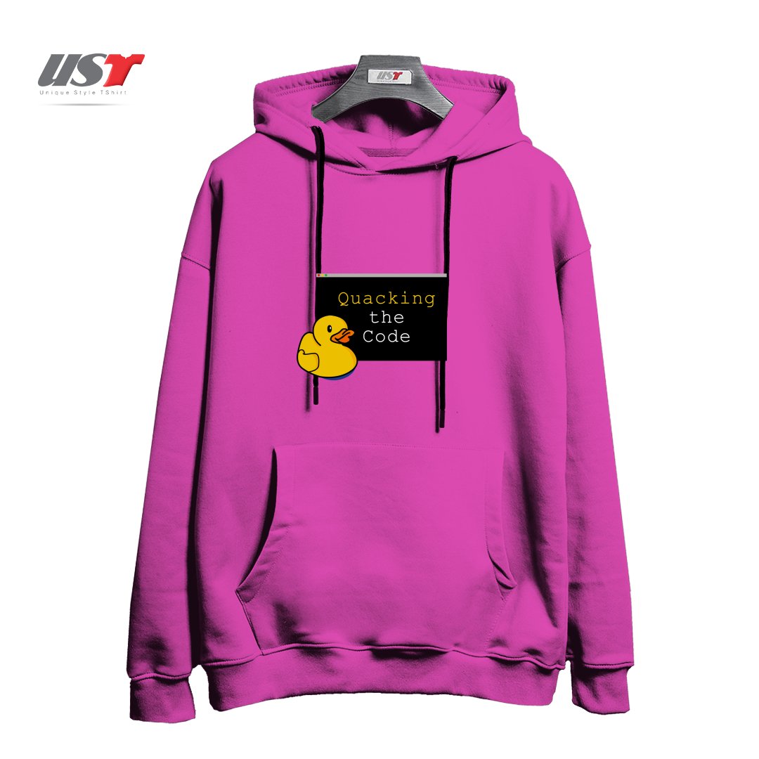 طرح QUACKING THE CODE هودی اورسایزرنگ صورتی