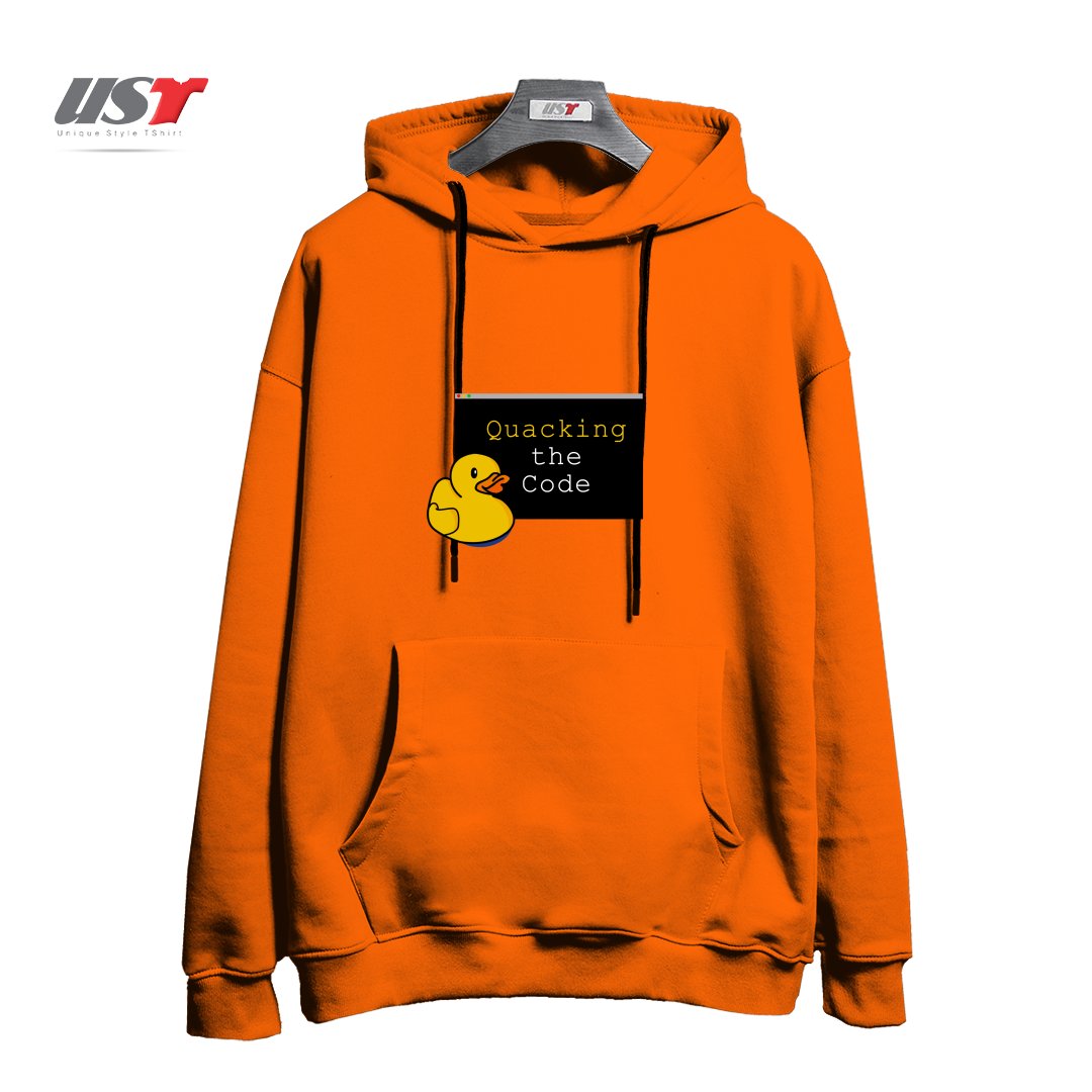طرح QUACKING THE CODE هودی اورسایزرنگ نارنجی