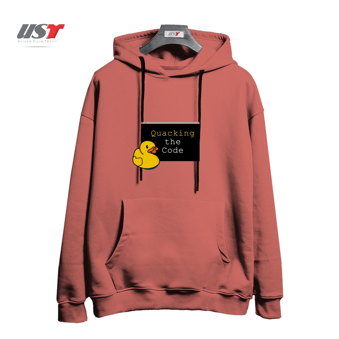 طرح QUACKING THE CODE هودی اورسایزرنگ آجری