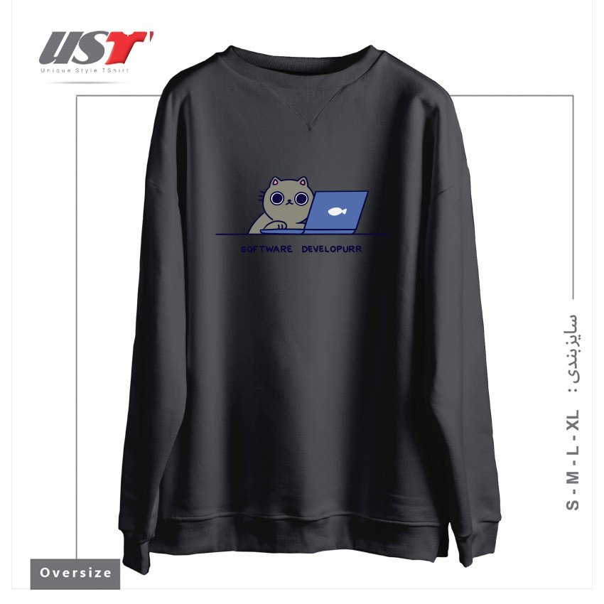 طرح SOFTWARE DEVELOPURR سوییشرت اورسایزرنگ دودی