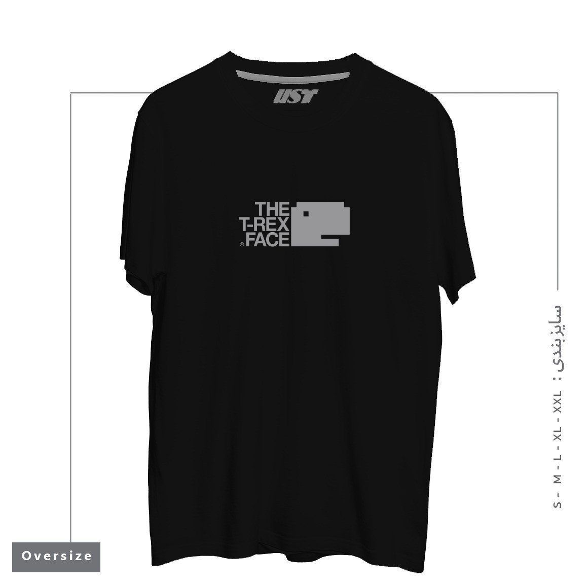 طرح THE T-REX FACE تیشرت اورسایزرنگ مشکی