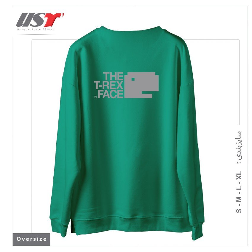 طرح THE T-REX FACE سوییشرت اورسایزرنگ سبز سدری