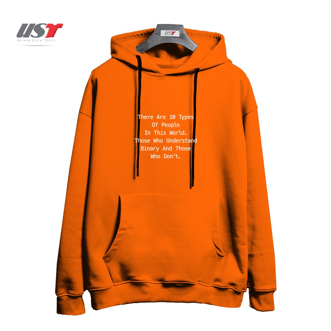 طرح THERE ARE 10 TYPES OF PEOPLE FUNNY PROGRAMMING T-SHIRT هودی اورسایزرنگ نارنجی