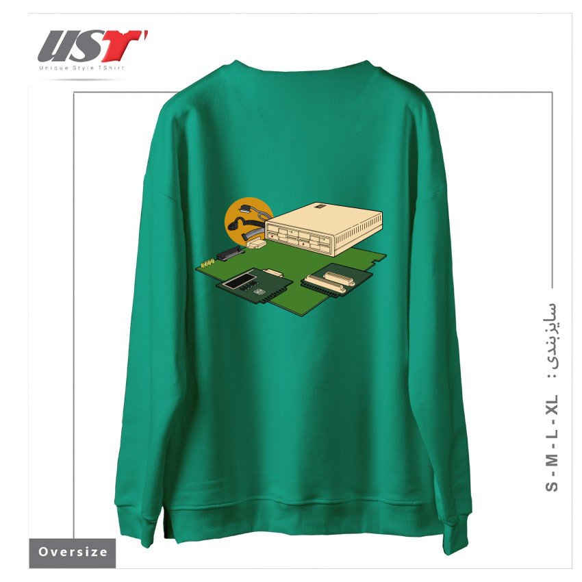 طرح VINTAGE COMPUTER سوییشرت اورسایزرنگ سبز سدری