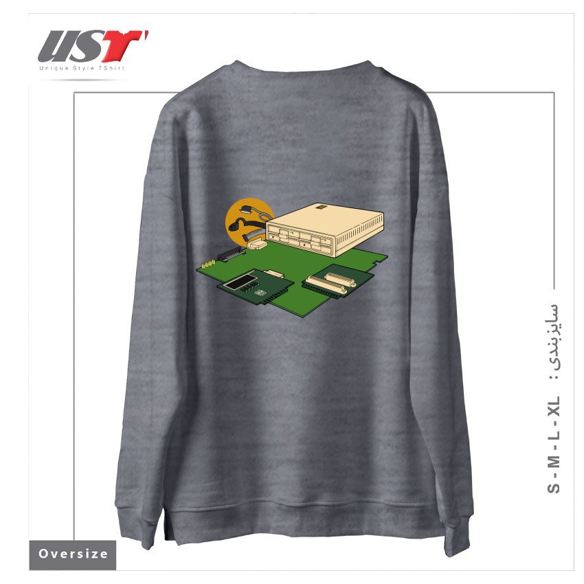 طرح VINTAGE COMPUTER سوییشرت اورسایزرنگ طوسی ملانژ