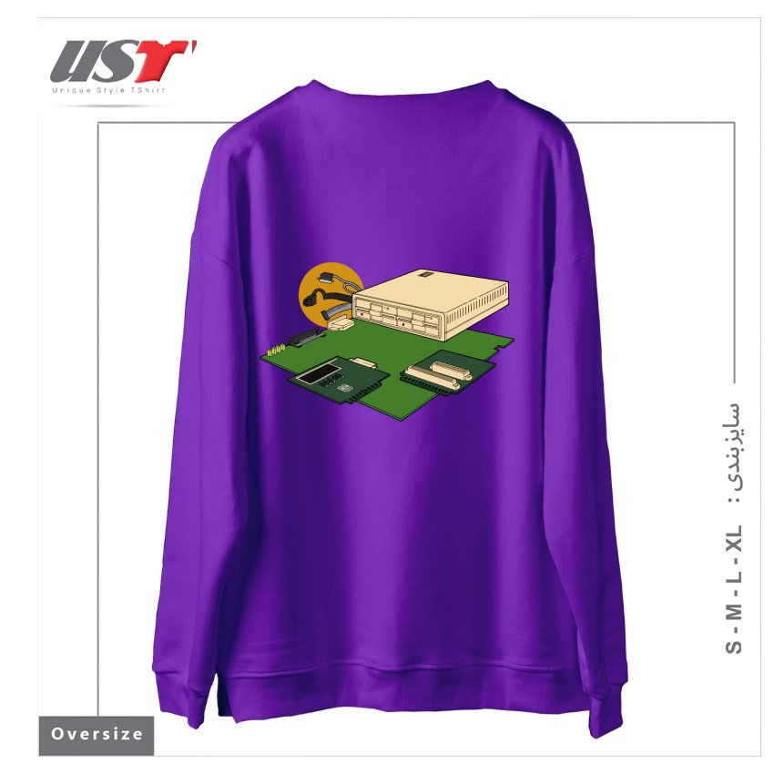 طرح VINTAGE COMPUTER سوییشرت اورسایزرنگ بنفش