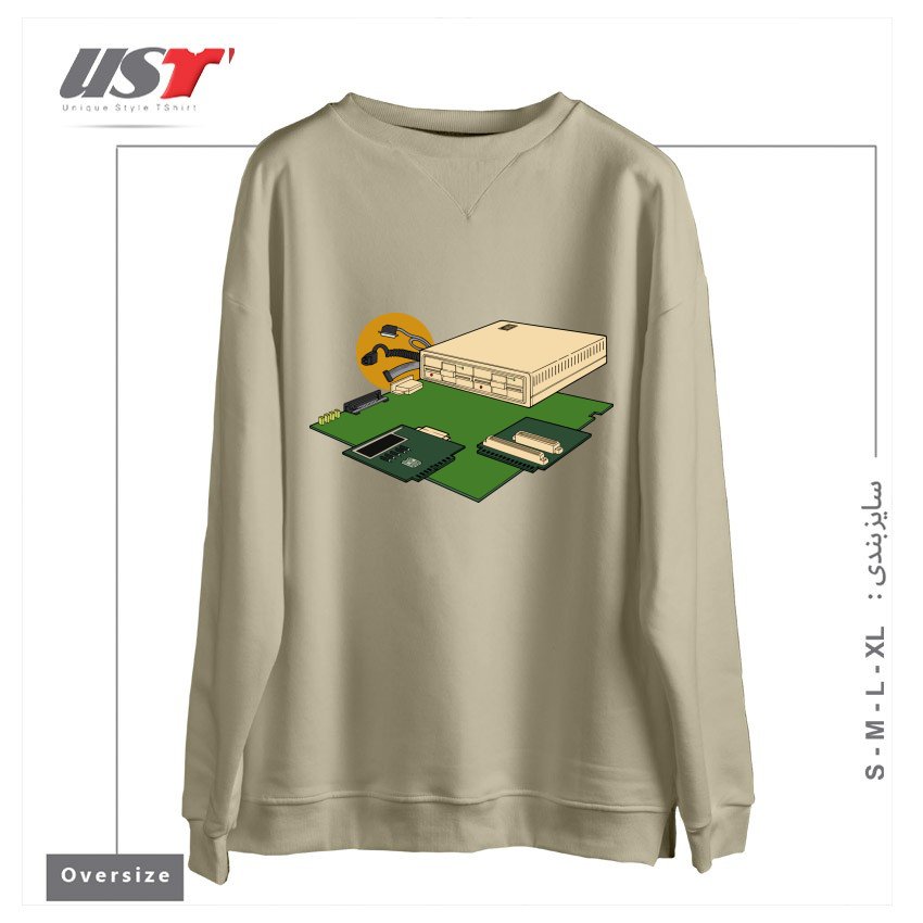 طرح VINTAGE COMPUTER سوییشرت اورسایزرنگ نخودی