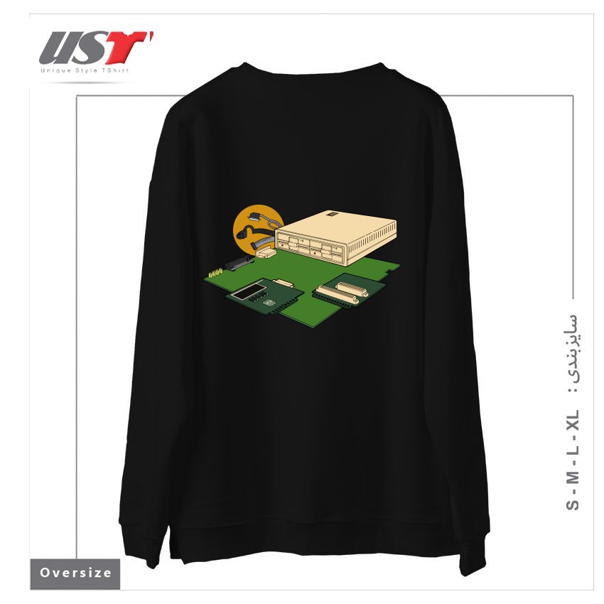 طرح VINTAGE COMPUTER سوییشرت اورسایزرنگ مشکی