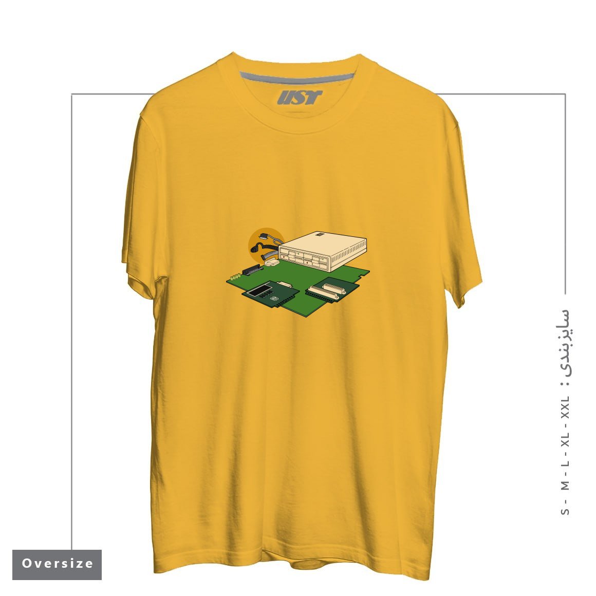 طرح VINTAGE COMPUTER تیشرت اورسایزرنگ خردلی