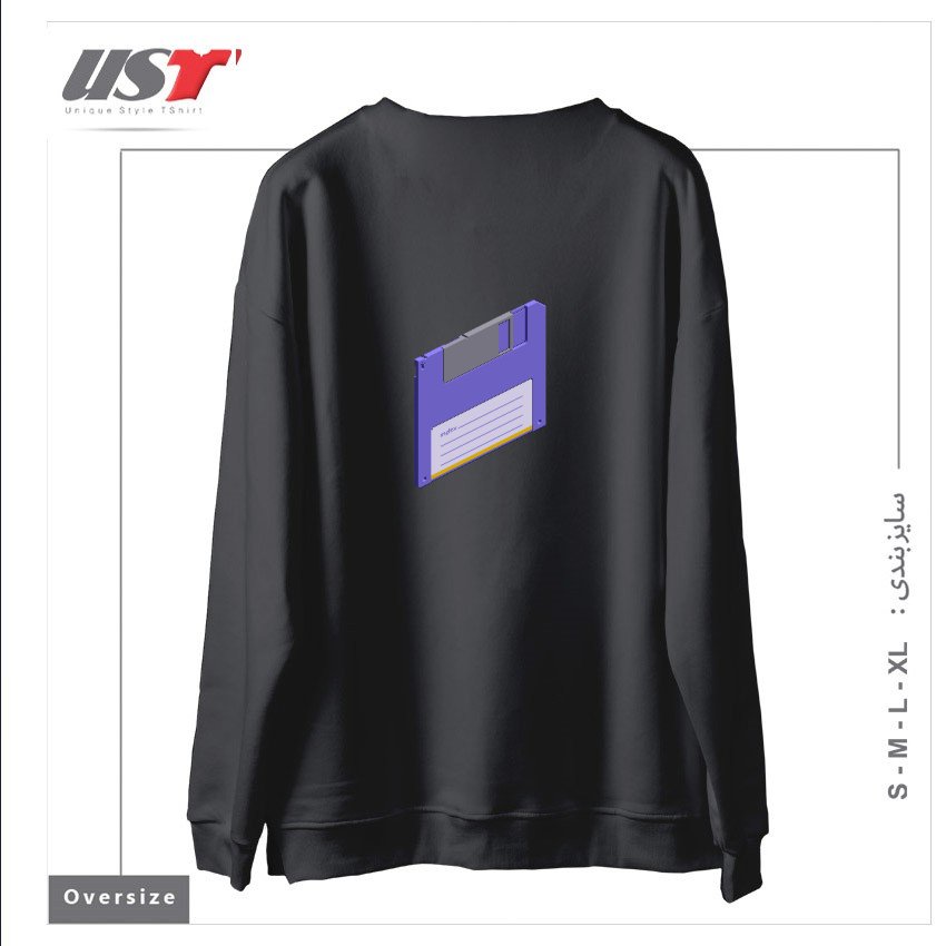 طرح VINTAGE FLOPPY DISK PIXEL ART سوییشرت اورسایزرنگ دودی