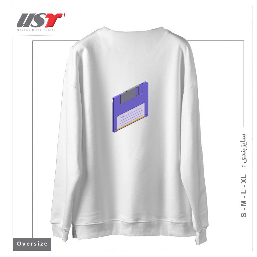 طرح VINTAGE FLOPPY DISK PIXEL ART سوییشرت اورسایزرنگ سفید