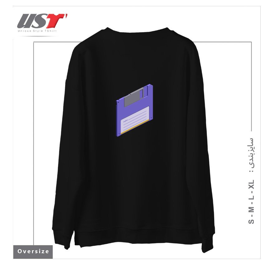 طرح VINTAGE FLOPPY DISK PIXEL ART سوییشرت اورسایزرنگ مشکی