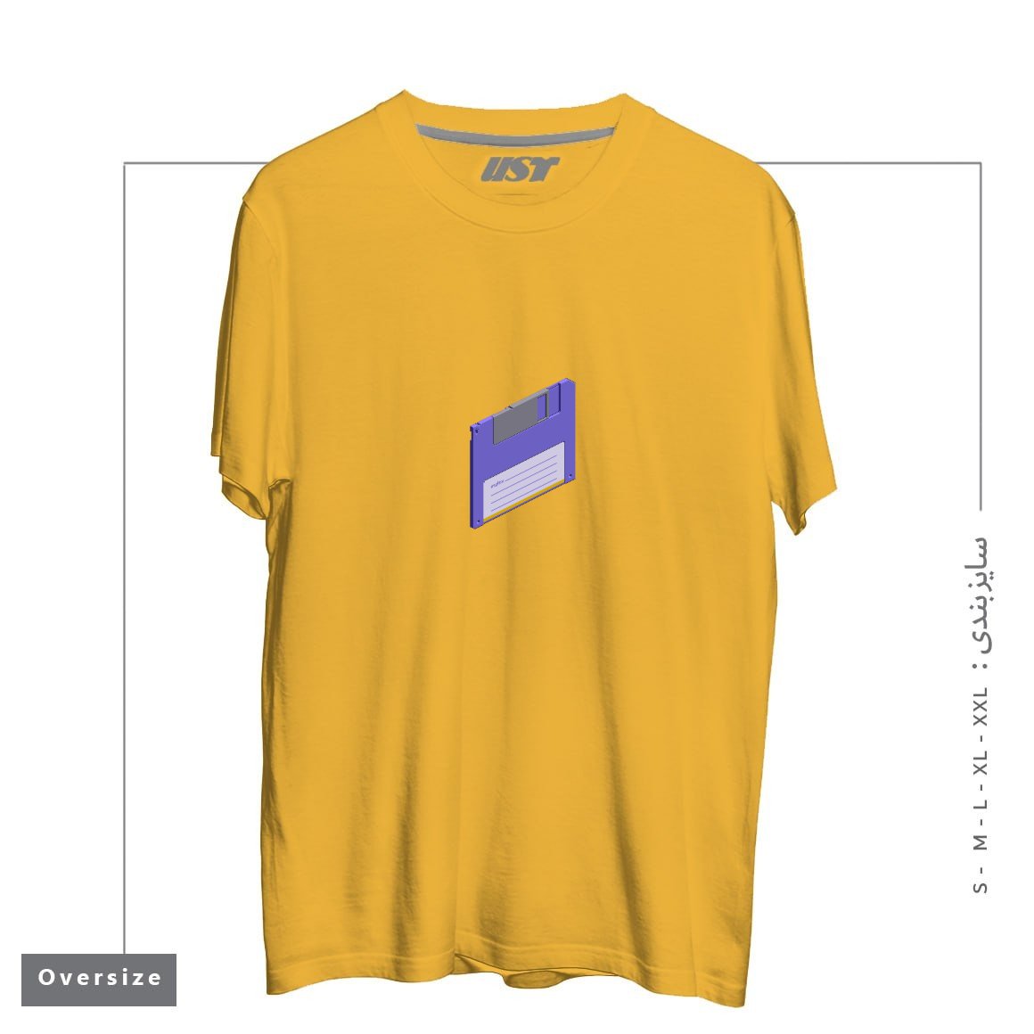 طرح VINTAGE FLOPPY DISK PIXEL ART تیشرت اورسایزرنگ خردلی