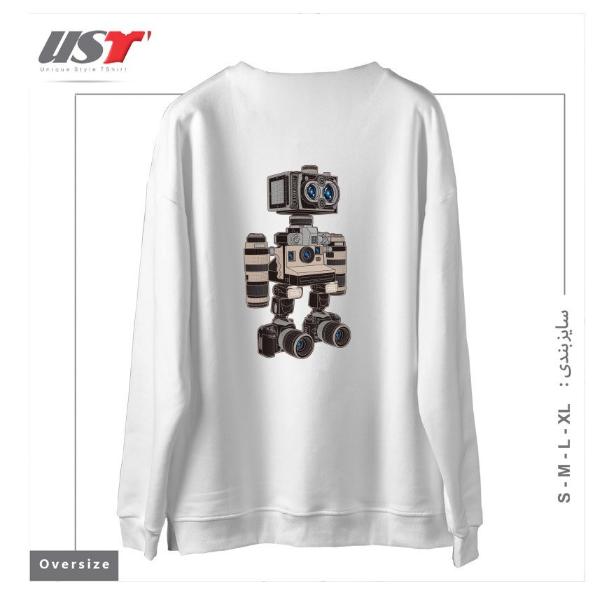 طرح CAMERA BOT 6000 سوییشرت اورسایزرنگ سفید