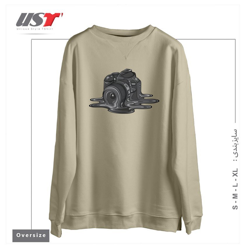طرح CAMERA MELT سوییشرت اورسایزرنگ نخودی