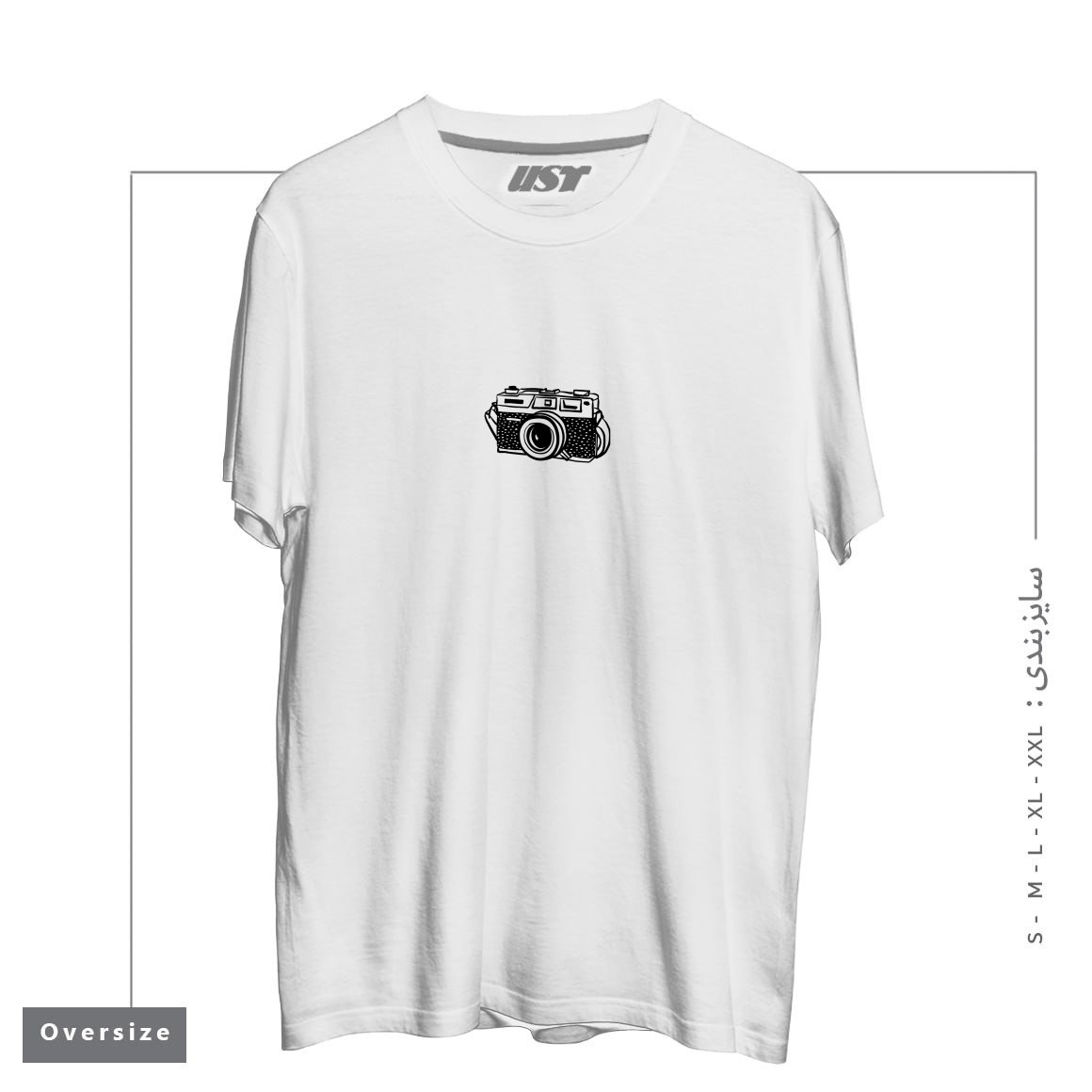 طرح CAMERA تیشرت اورسایزرنگ سفید