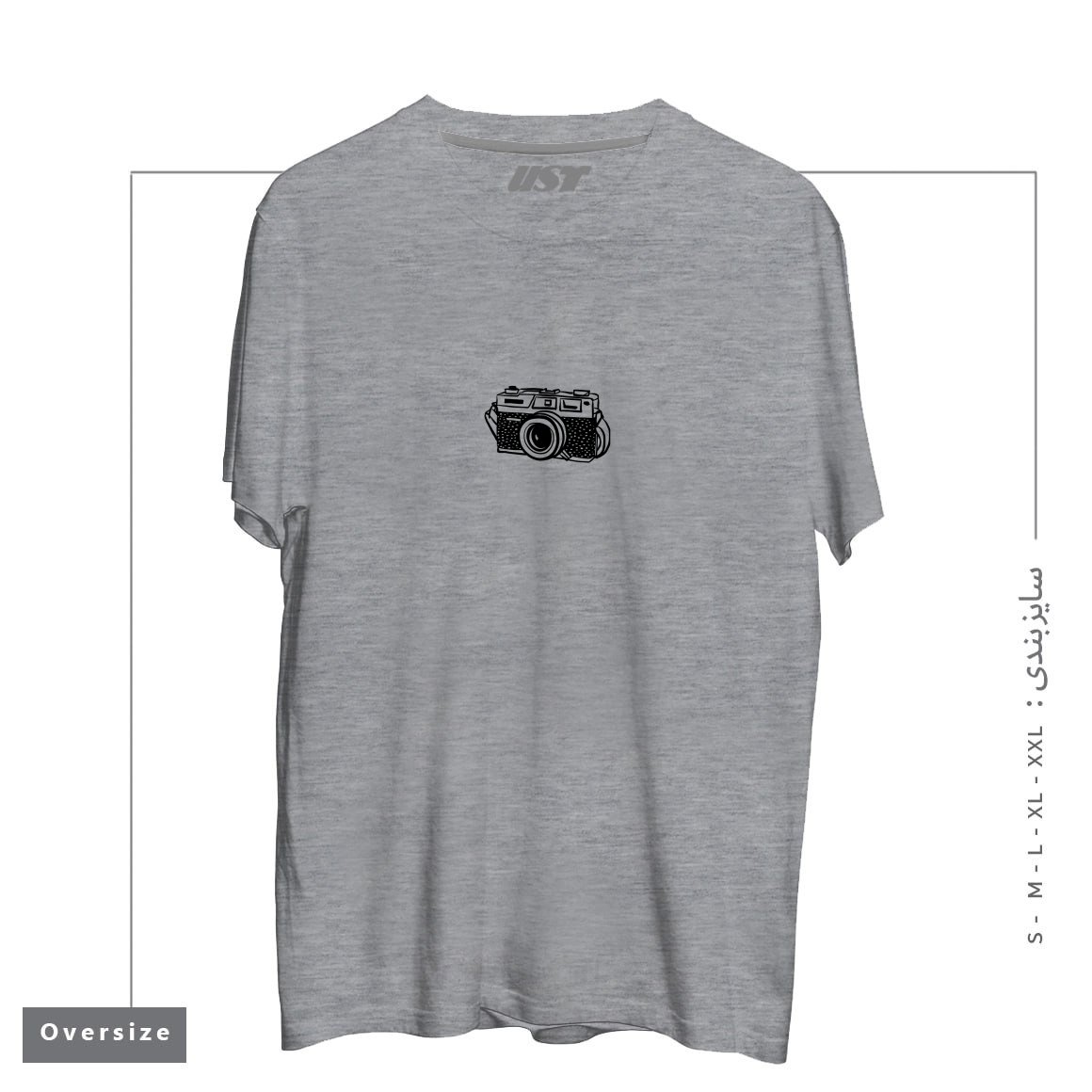 طرح CAMERA تیشرت اورسایزرنگ طوسی ملانژ
