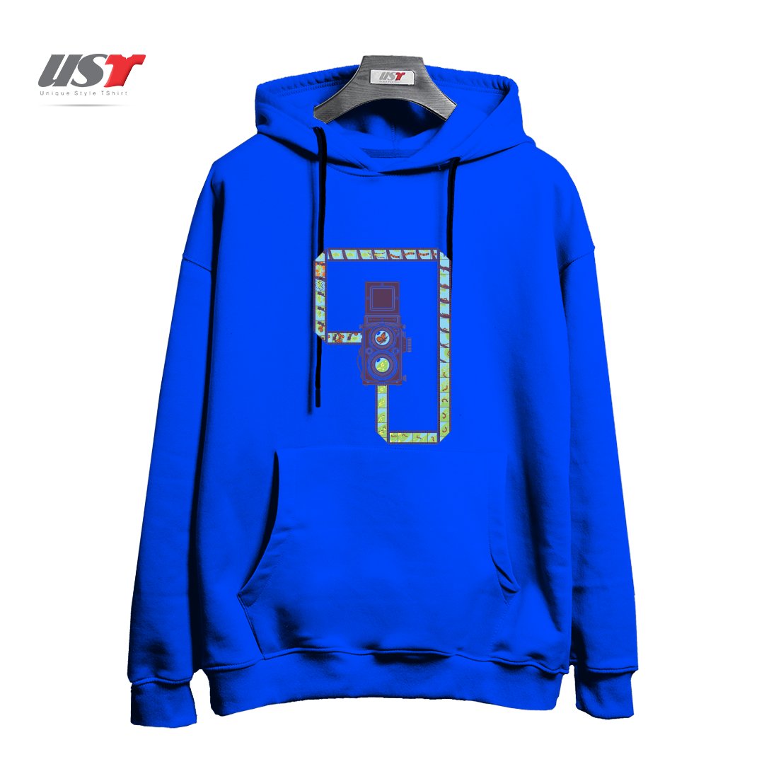 طرح CAMERA1 هودی اورسایزرنگ آبی شالی