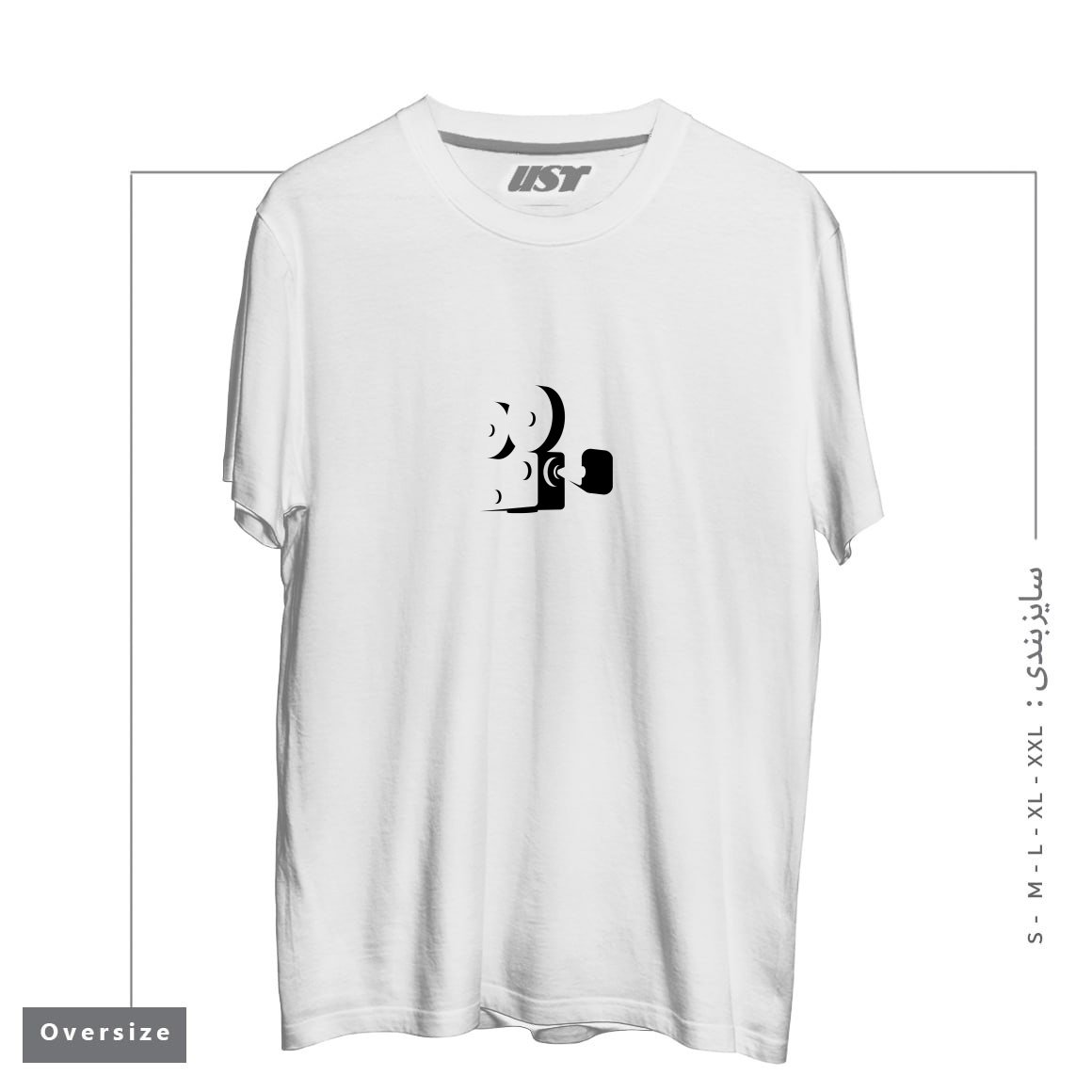 طرح CAMERA2 تیشرت اورسایزرنگ سفید