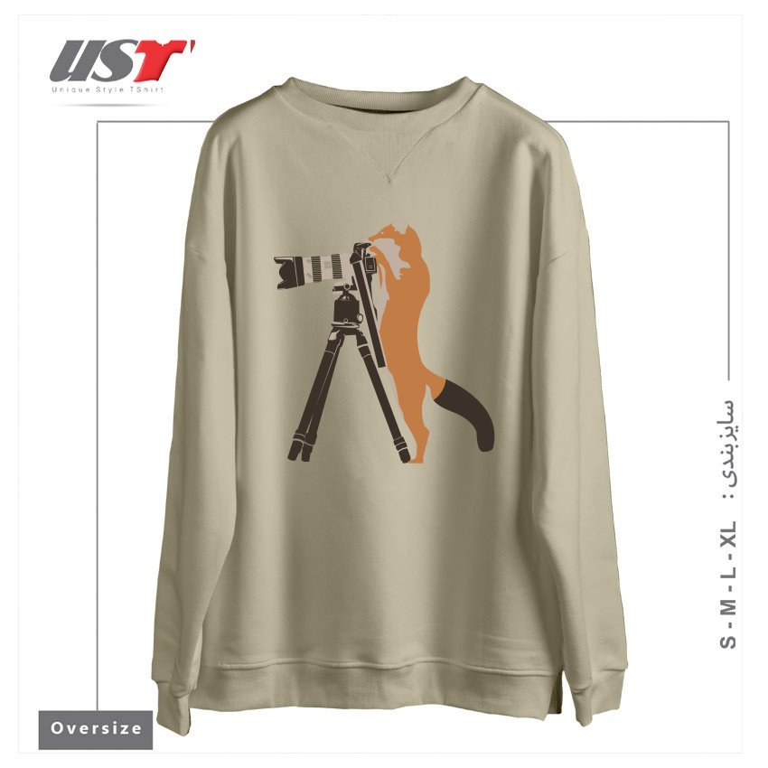 طرح FOXTOGRAPHER سوییشرت اورسایزرنگ نخودی