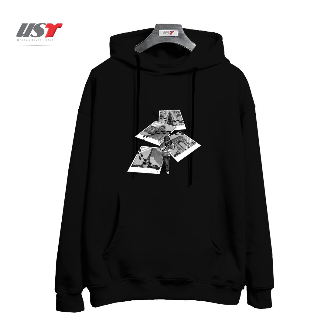 طرح I LOVE PARIS TOURIST هودی اورسایزرنگ مشکی