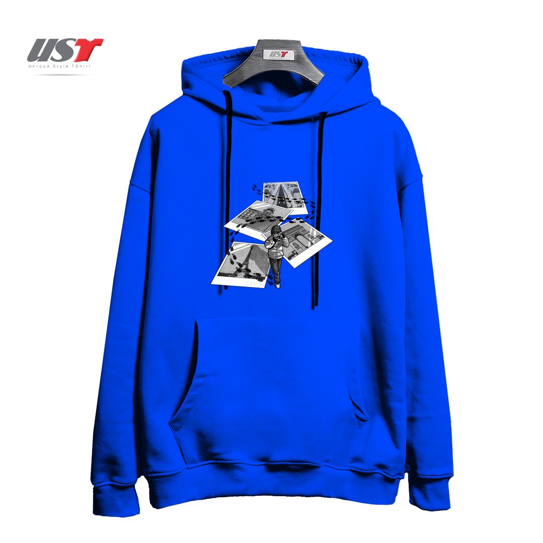 طرح I LOVE PARIS TOURIST هودی اورسایزرنگ آبی شالی