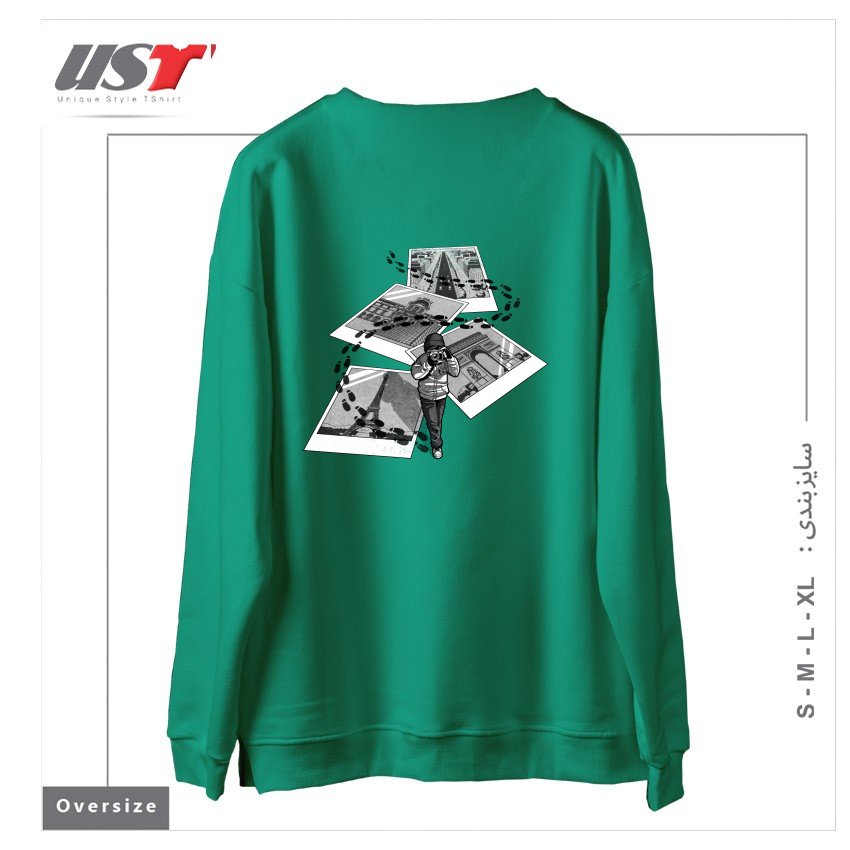 طرح I LOVE PARIS TOURIST سوییشرت اورسایزرنگ سبز سدری