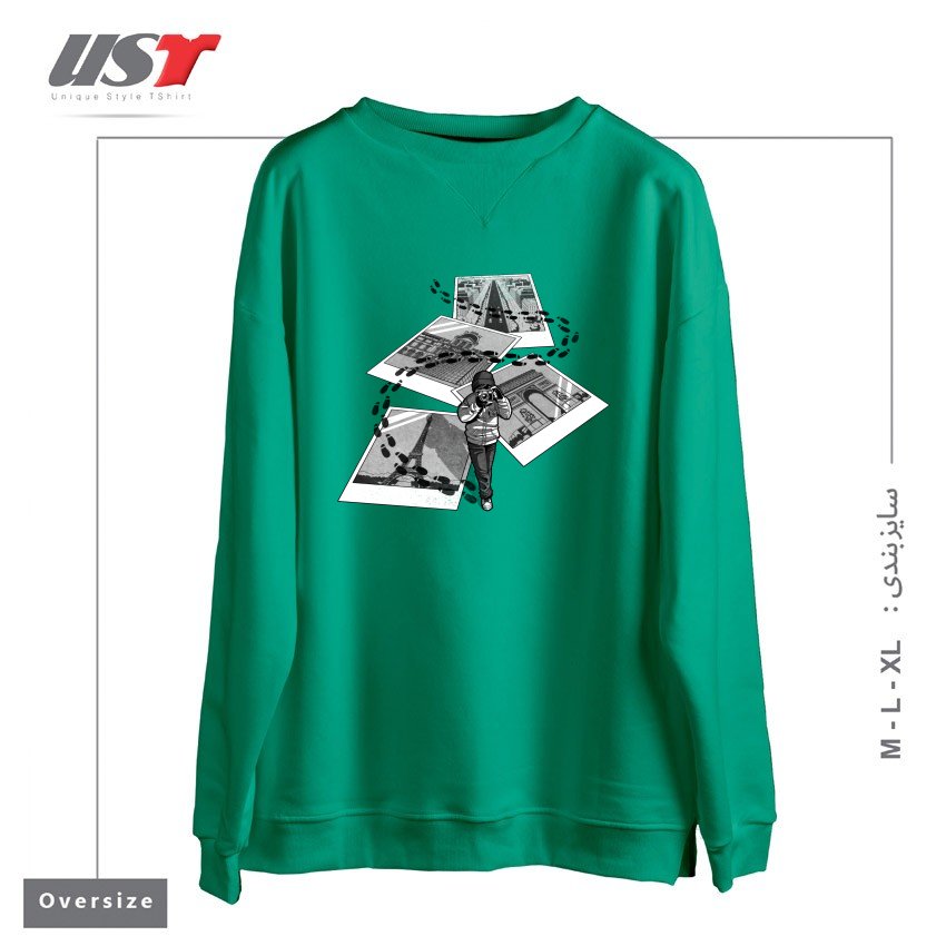 طرح I LOVE PARIS TOURIST سوییشرت اورسایزرنگ سبز سدری