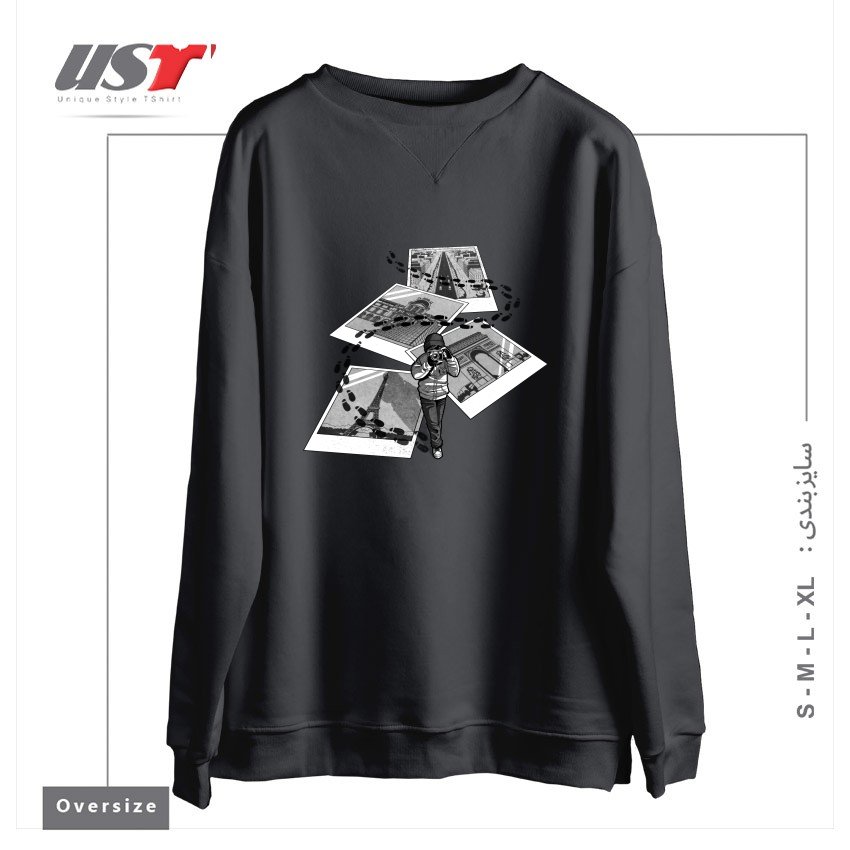 طرح I LOVE PARIS TOURIST سوییشرت اورسایزرنگ دودی