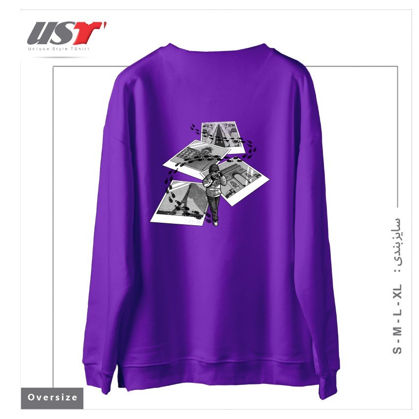 طرح I LOVE PARIS TOURIST سوییشرت اورسایزرنگ بنفش