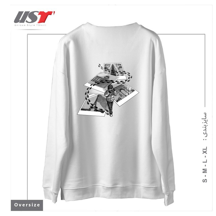 طرح I LOVE PARIS TOURIST سوییشرت اورسایزرنگ سفید