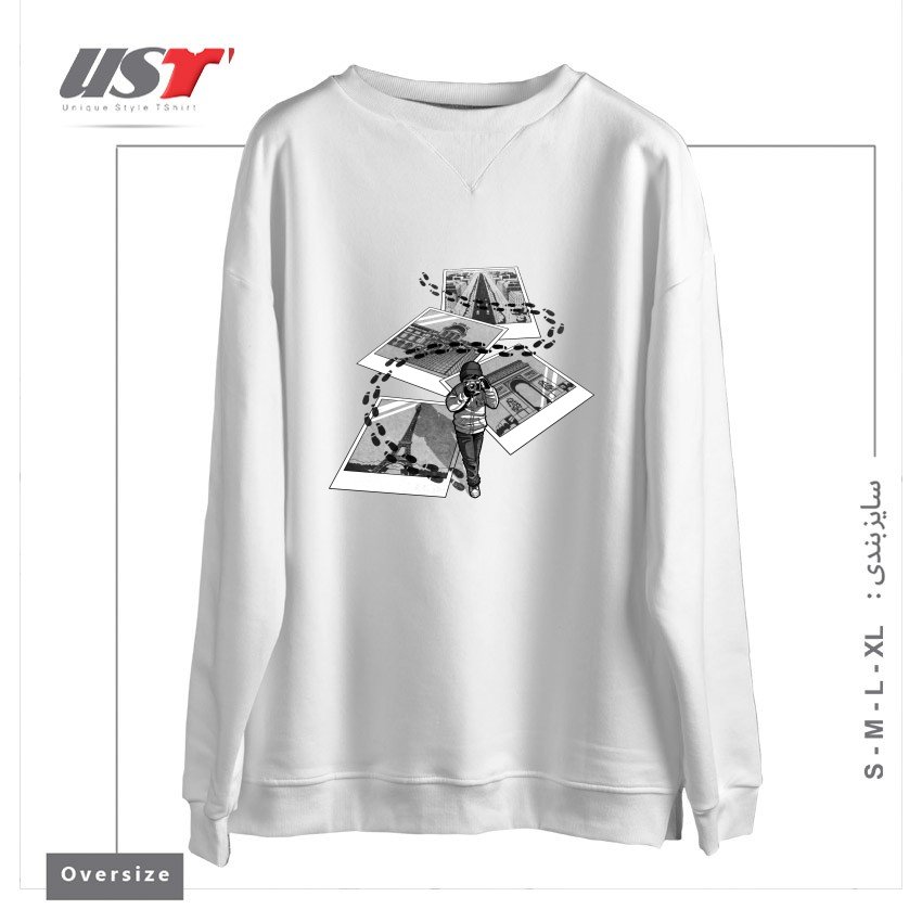 طرح I LOVE PARIS TOURIST سوییشرت اورسایزرنگ سفید