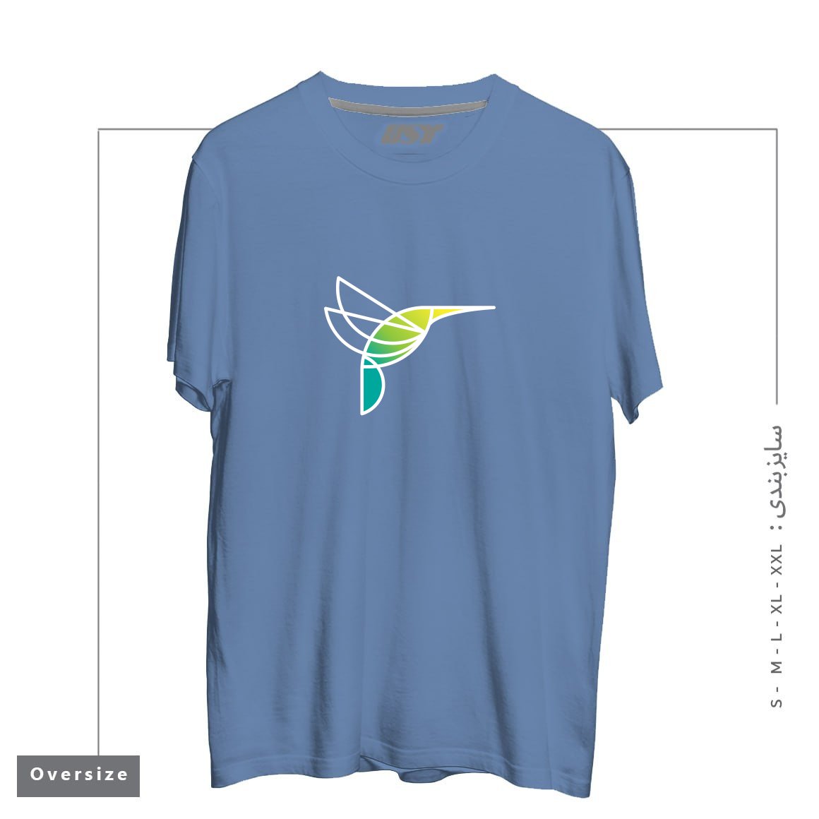 طرح HUMMINGBIRD تیشرت اورسایزرنگ آبی نفتی