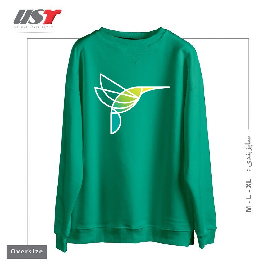 طرح HUMMINGBIRD سوییشرت اورسایزرنگ سبز سدری
