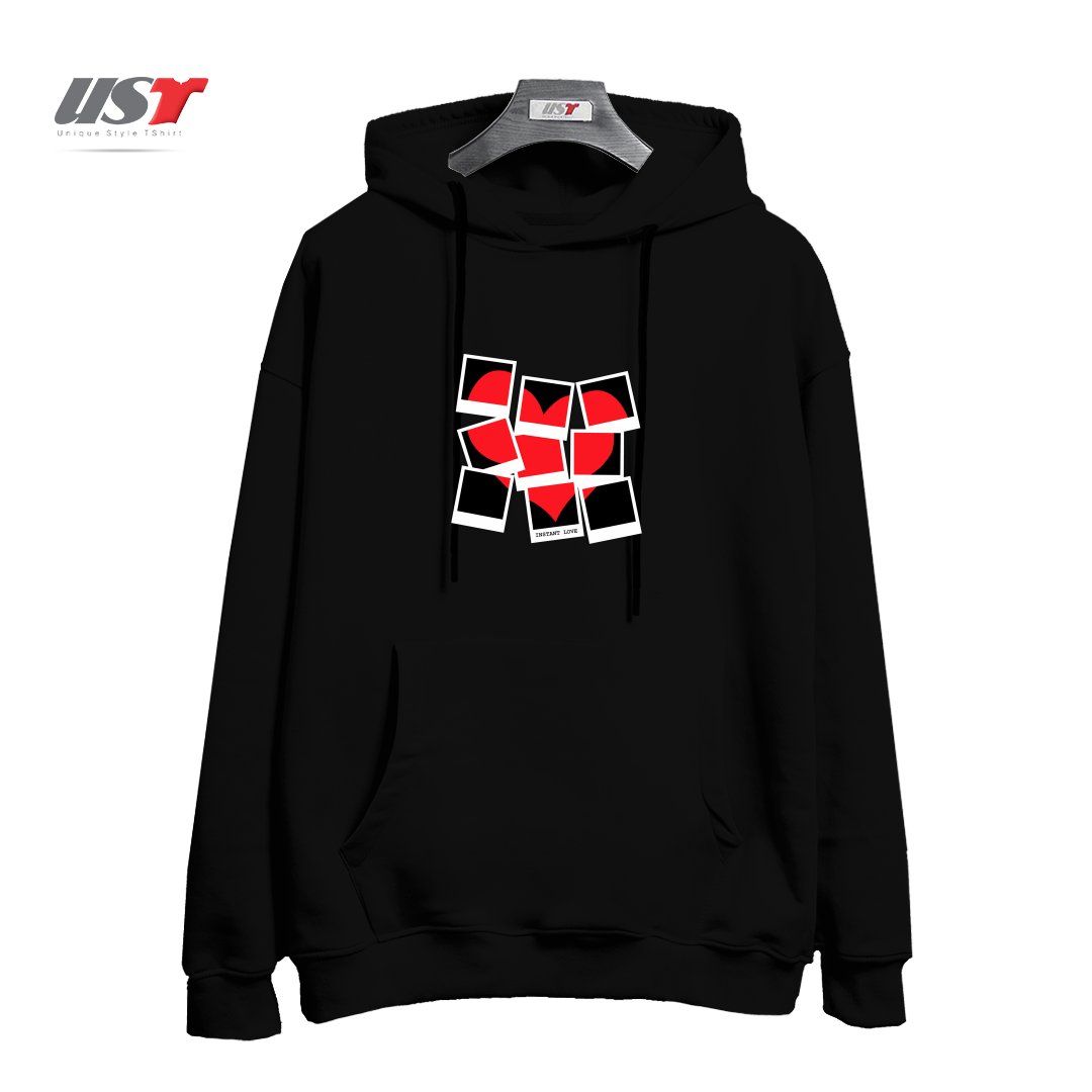 طرح INSTANT LOVE هودی اورسایزرنگ مشکی