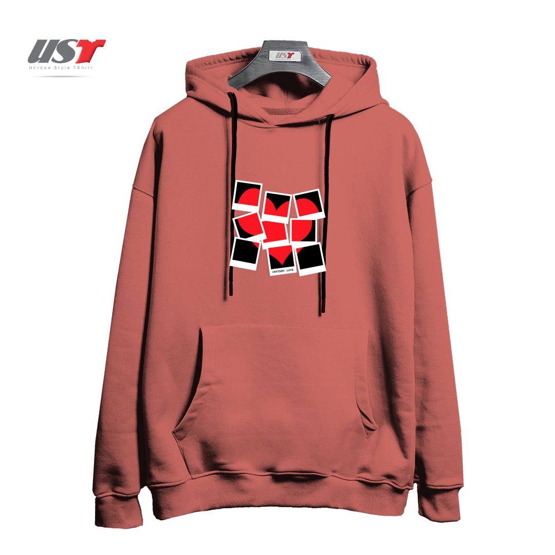 طرح INSTANT LOVE هودی اورسایزرنگ آجری