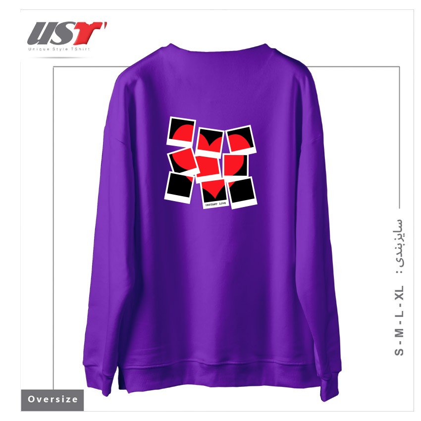 طرح INSTANT LOVE سوییشرت اورسایزرنگ بنفش