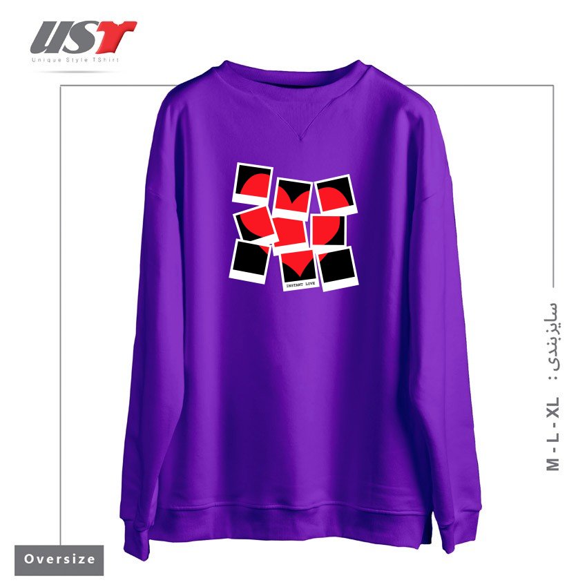 طرح INSTANT LOVE سوییشرت اورسایزرنگ بنفش