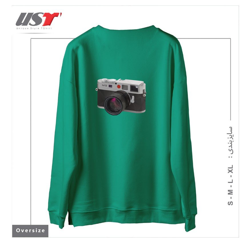 طرح LEICA M9 CAMERA POLYGON ART سوییشرت اورسایزرنگ سبز سدری