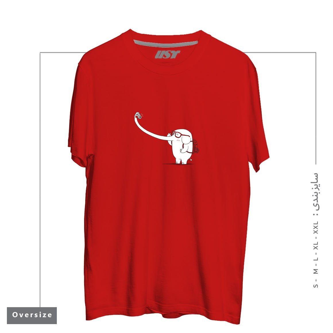 طرح LONELY TRAVELLER تیشرت اورسایزرنگ قرمز