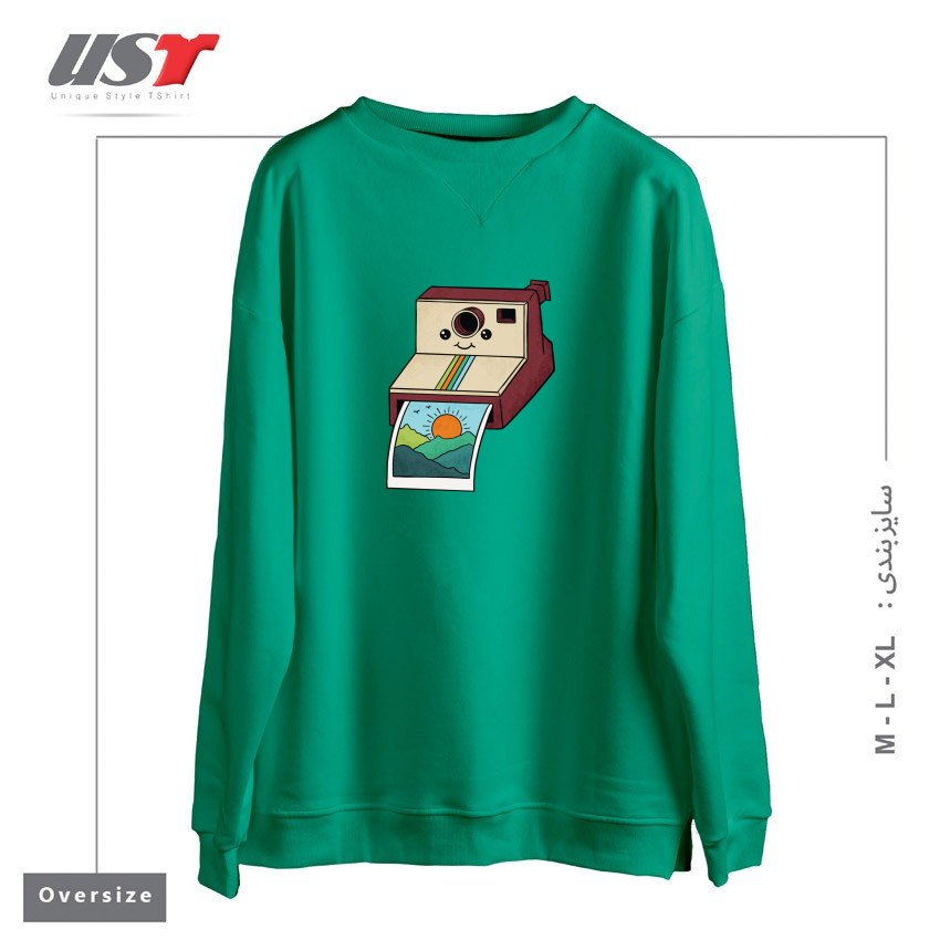 طرح NATURE PHOTO سوییشرت اورسایزرنگ سبز سدری