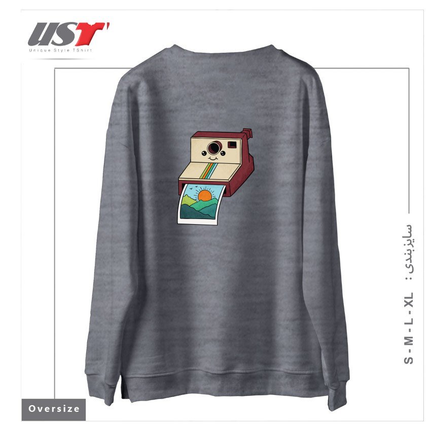 طرح NATURE PHOTO سوییشرت اورسایزرنگ طوسی ملانژ