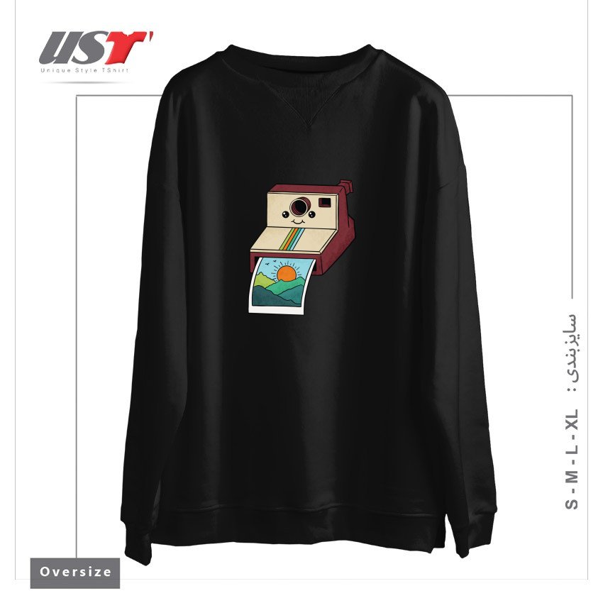 طرح NATURE PHOTO سوییشرت اورسایزرنگ مشکی