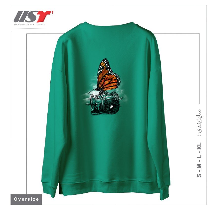 طرح NATURE PHOTOGRAPHY سوییشرت اورسایزرنگ سبز سدری