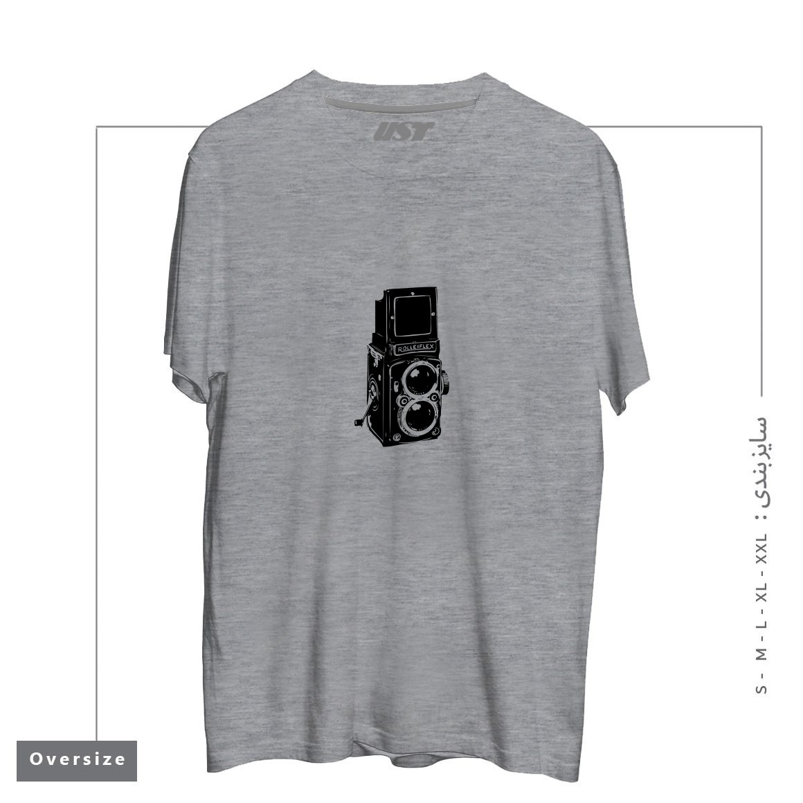 طرح ROLLEIFLEX ILLUSTRATION تیشرت اورسایزرنگ طوسی ملانژ