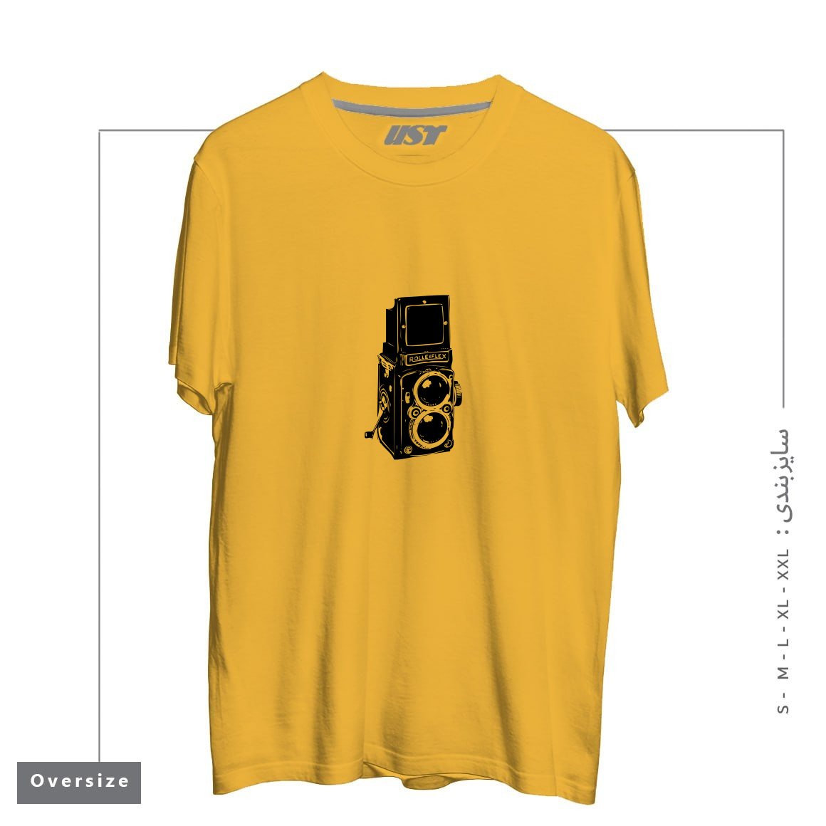 طرح ROLLEIFLEX ILLUSTRATION تیشرت اورسایزرنگ خردلی