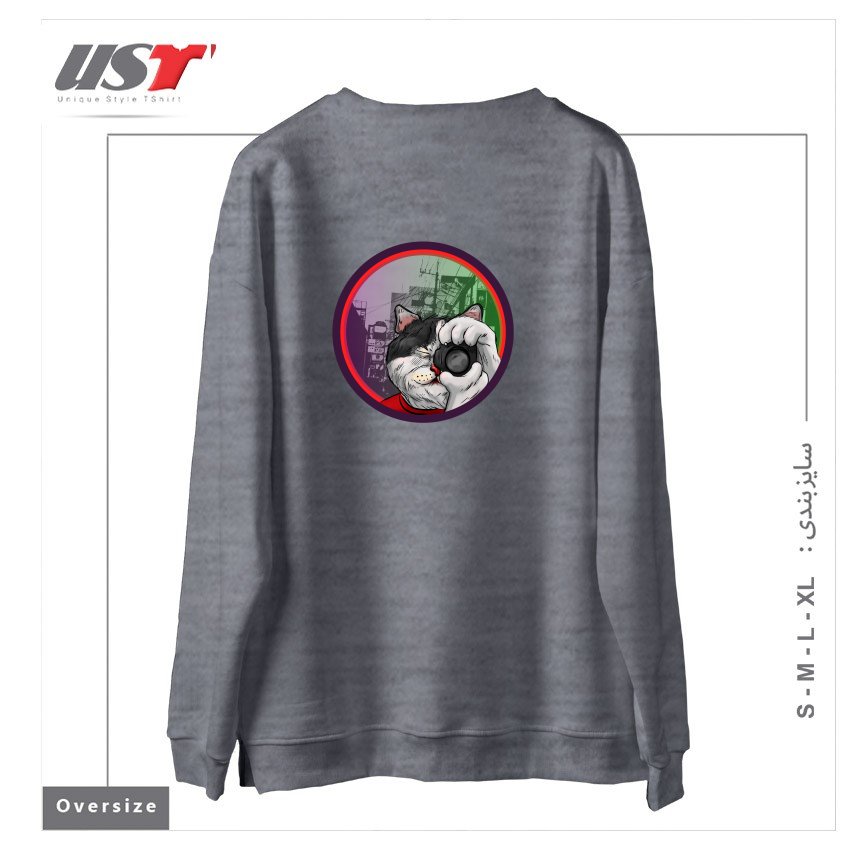 طرح STREET CAT TOKIO سوییشرت اورسایزرنگ طوسی ملانژ