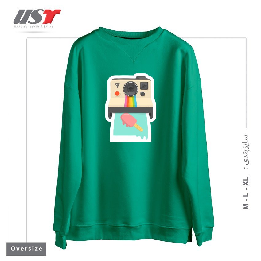 طرح SUMMER THINGS سوییشرت اورسایزرنگ سبز سدری