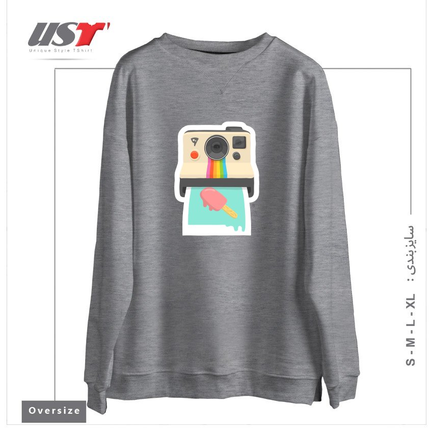 طرح SUMMER THINGS سوییشرت اورسایزرنگ طوسی ملانژ